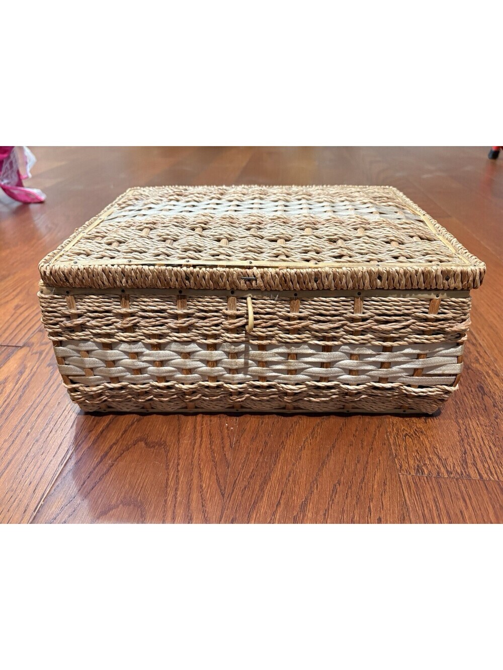 Dritz Sewing Lined Wicker Handled Basket Vintage Multicolor Woven